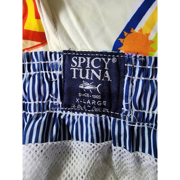 SPICY TUNA Men's NEW Cream w/ Colorful Surfboards Swim Trunks SZ XL (waist 34") - Picture 6 of 9